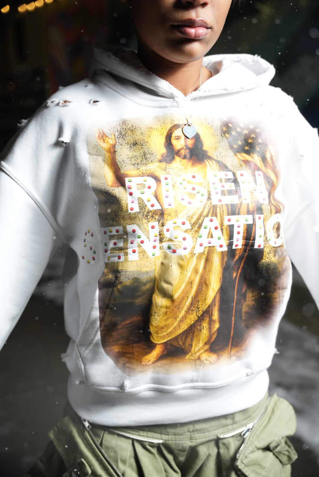 “CHRISTIAN NAVY” WHITE HOODIE