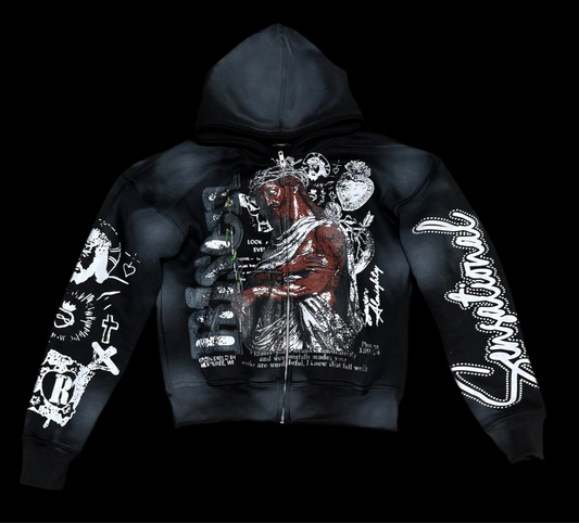 "RISEN SAVIOR" BLACK ZIP-UP